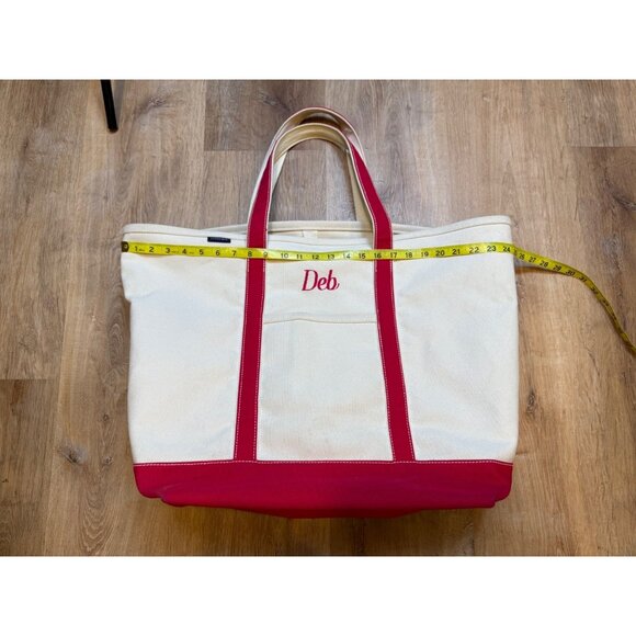 Lands End Canvas Tote Bag XL 24" With Red Straps Beige "Deb" Beach Pool Grocery - Picture 4 of 9